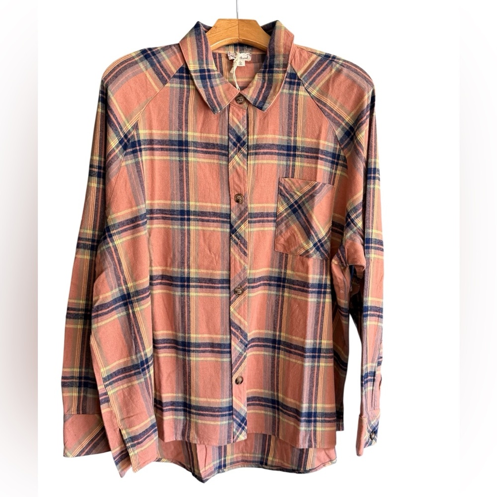 Hem & Thread Soft Orange and Blue Plaid Shirt NWT